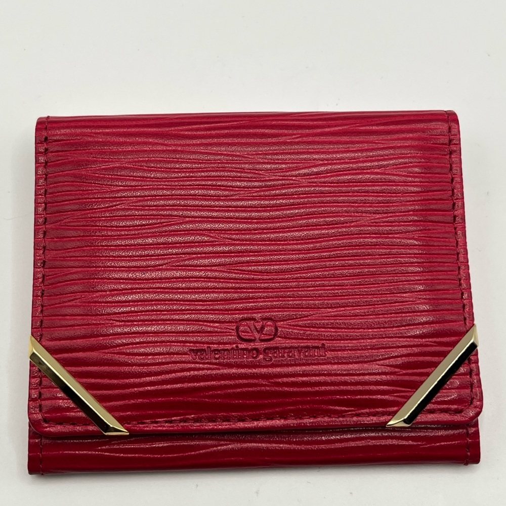 Valentino Garavani Textured Red Card Holder with Gold Accents w/ COA
